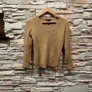 Lauren  Ralph  Lauren V -Neck Cable Knit Sweater , Color Tan, Size S